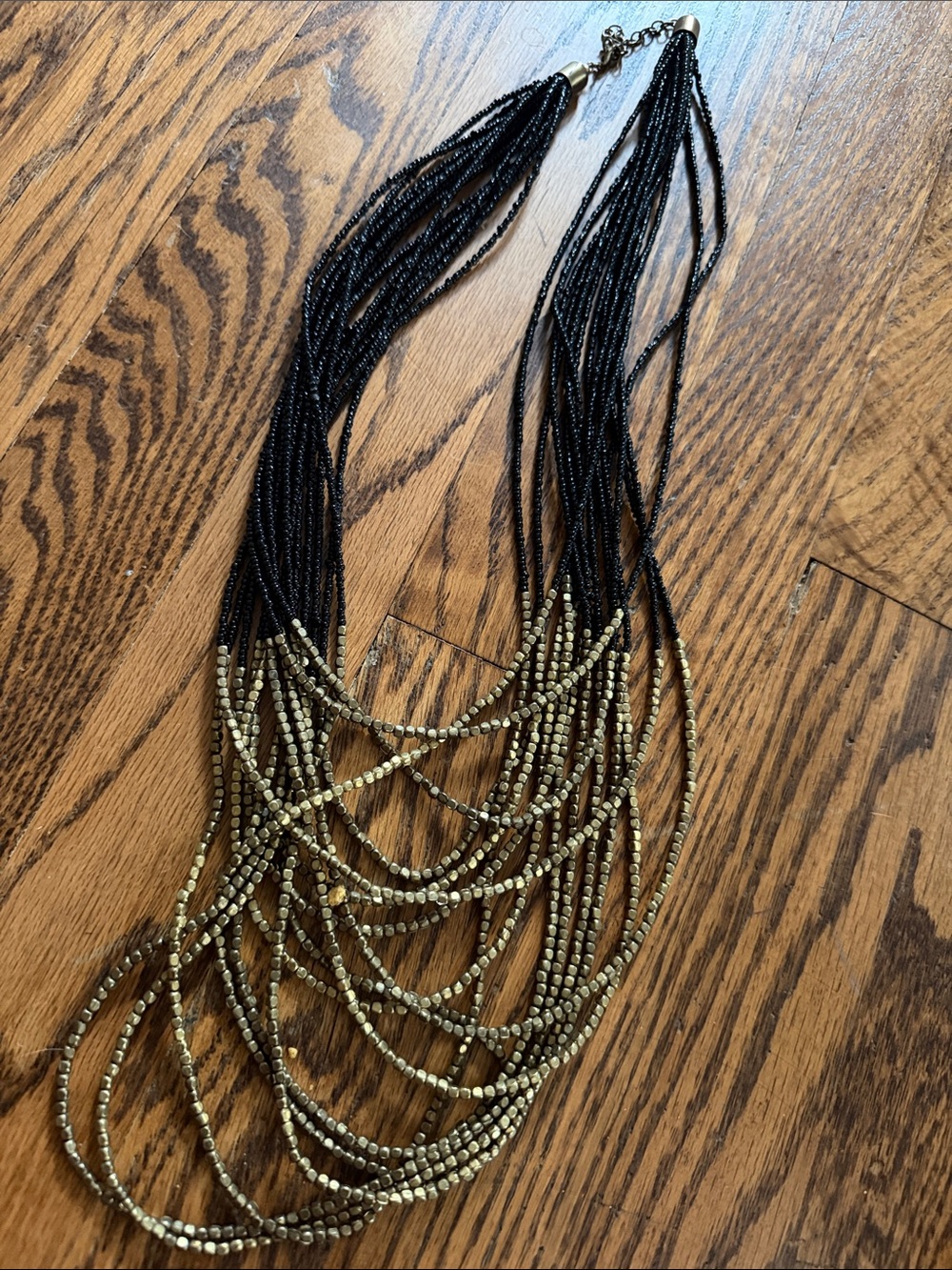 Multi-Strand Black and Gold Beaded Necklace - Women's Jewelry - Picture 1 of 3